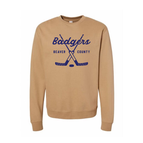 Adult Badgers Hockey Super Soft Vintage Gold Crewneck